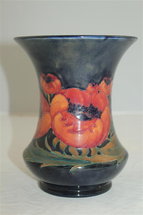 A William Moorcroft Big Poppy pattern waisted baluster vase, c.1924, 18cm